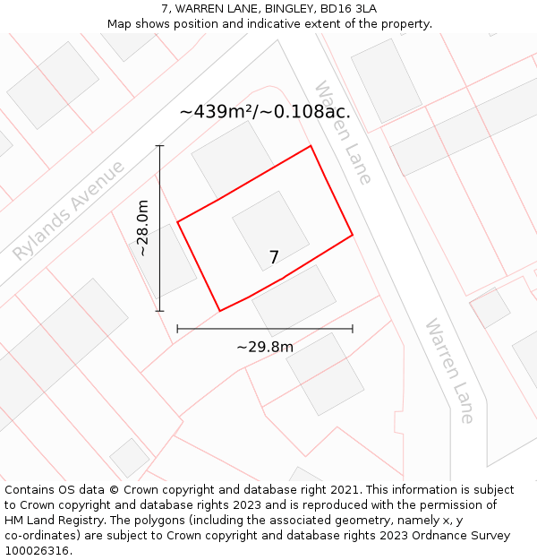 7, WARREN LANE, BINGLEY, BD16 3LA: Plot and title map