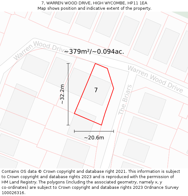 7, WARREN WOOD DRIVE, HIGH WYCOMBE, HP11 1EA: Plot and title map