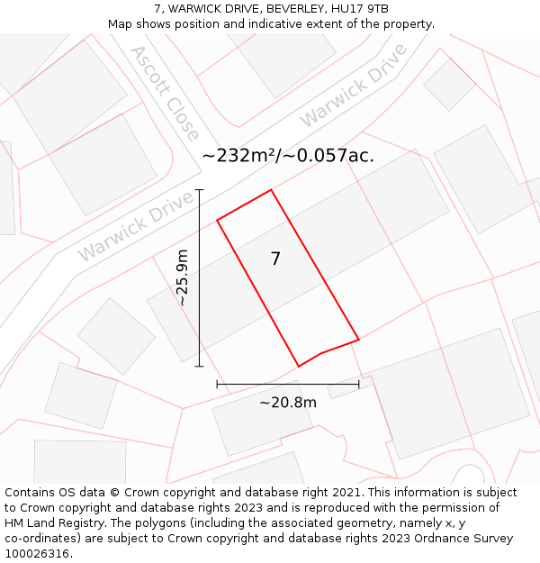 7, WARWICK DRIVE, BEVERLEY, HU17 9TB: Plot and title map