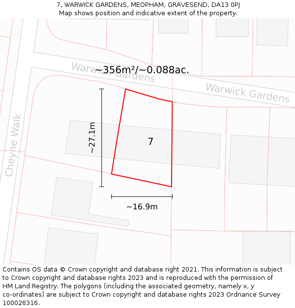 7, WARWICK GARDENS, MEOPHAM, GRAVESEND, DA13 0PJ: Plot and title map