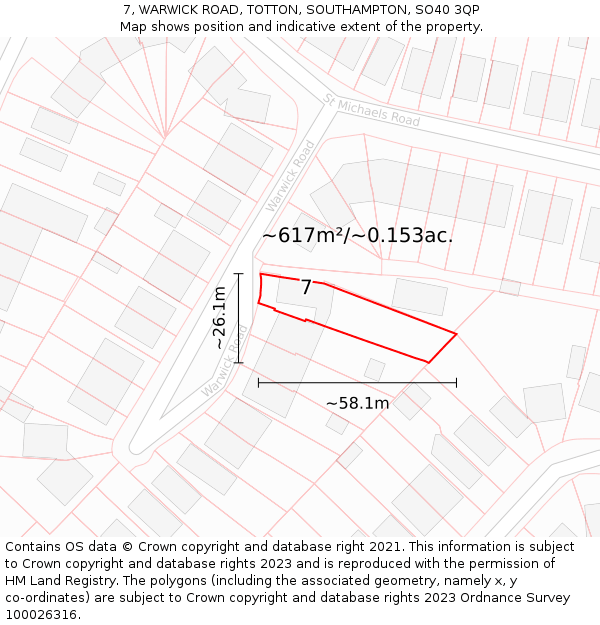 7, WARWICK ROAD, TOTTON, SOUTHAMPTON, SO40 3QP: Plot and title map