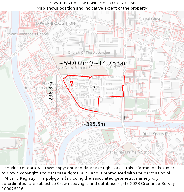 7, WATER MEADOW LANE, SALFORD, M7 1AR: Plot and title map