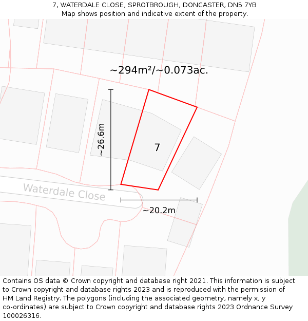 7, WATERDALE CLOSE, SPROTBROUGH, DONCASTER, DN5 7YB: Plot and title map