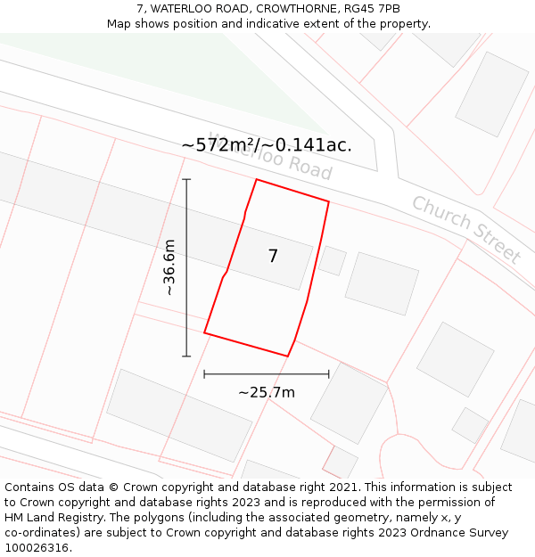 7, WATERLOO ROAD, CROWTHORNE, RG45 7PB: Plot and title map