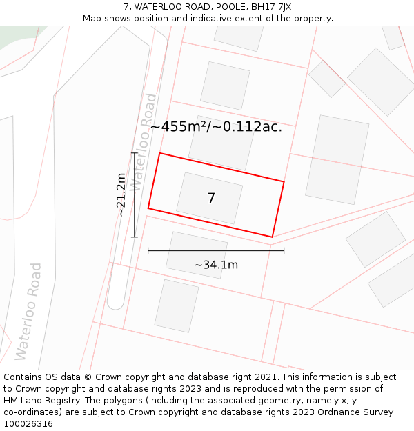 7, WATERLOO ROAD, POOLE, BH17 7JX: Plot and title map