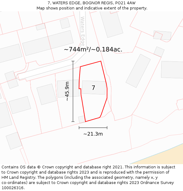 7, WATERS EDGE, BOGNOR REGIS, PO21 4AW: Plot and title map