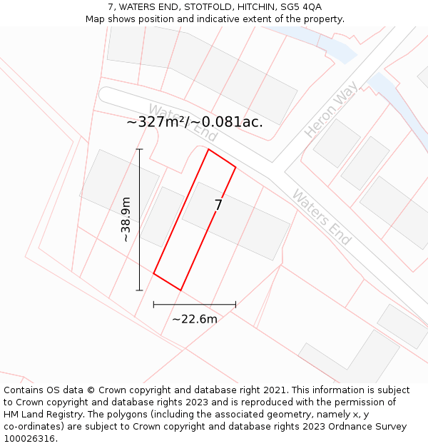 7, WATERS END, STOTFOLD, HITCHIN, SG5 4QA: Plot and title map