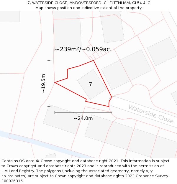 7, WATERSIDE CLOSE, ANDOVERSFORD, CHELTENHAM, GL54 4LG: Plot and title map