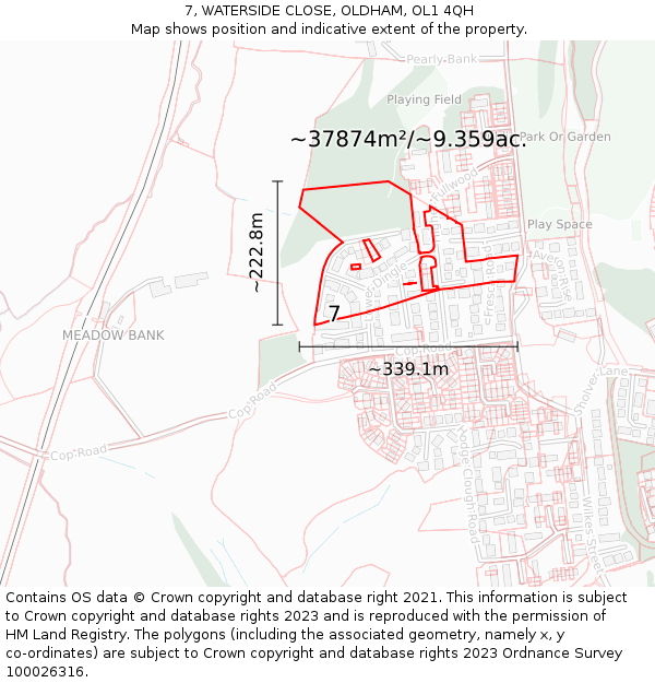 7, WATERSIDE CLOSE, OLDHAM, OL1 4QH: Plot and title map