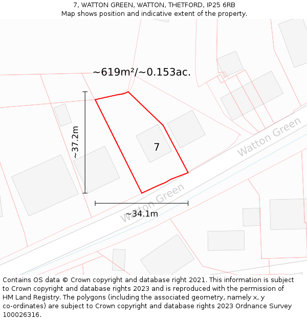 7, WATTON GREEN, WATTON, THETFORD, IP25 6RB: Plot and title map