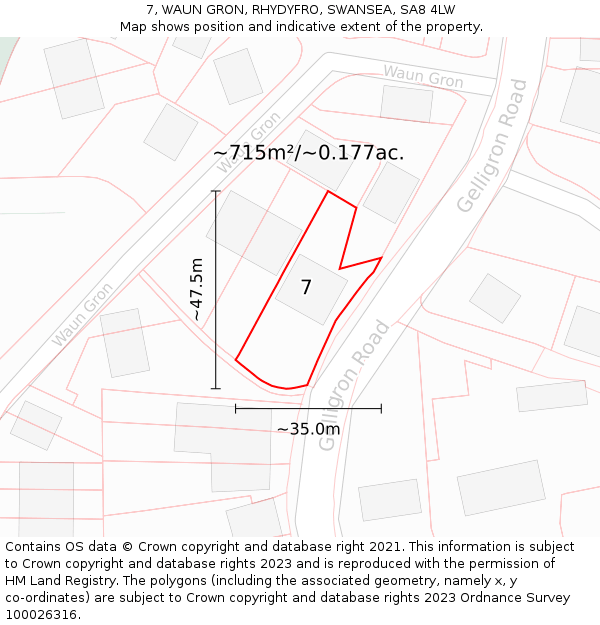 7, WAUN GRON, RHYDYFRO, SWANSEA, SA8 4LW: Plot and title map