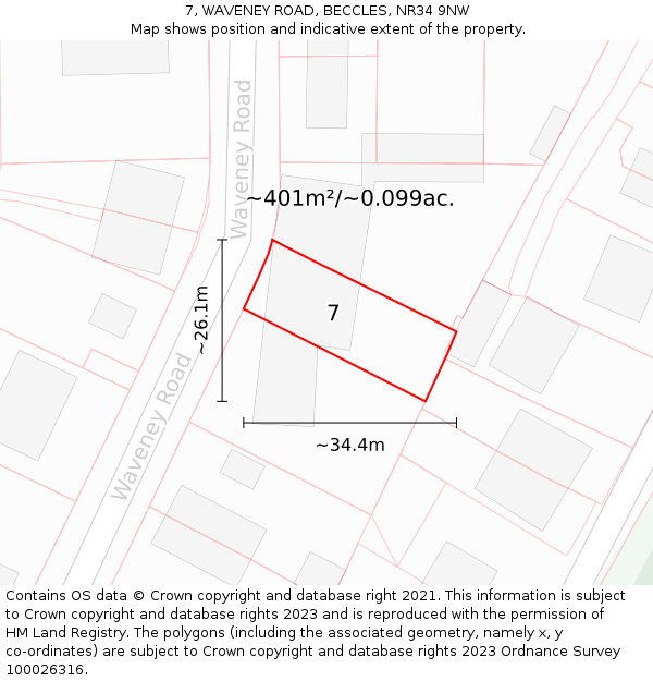 7, WAVENEY ROAD, BECCLES, NR34 9NW: Plot and title map