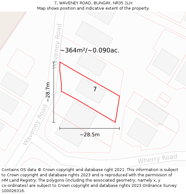 7, WAVENEY ROAD, BUNGAY, NR35 1LH: Plot and title map