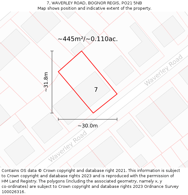 7, WAVERLEY ROAD, BOGNOR REGIS, PO21 5NB: Plot and title map