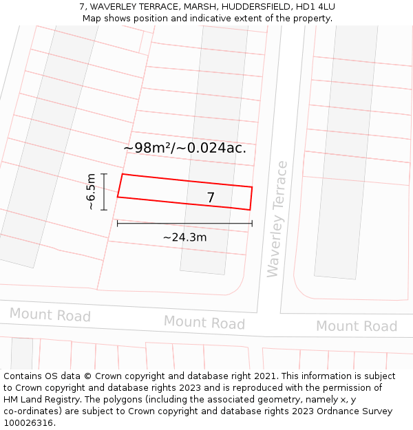 7, WAVERLEY TERRACE, MARSH, HUDDERSFIELD, HD1 4LU: Plot and title map