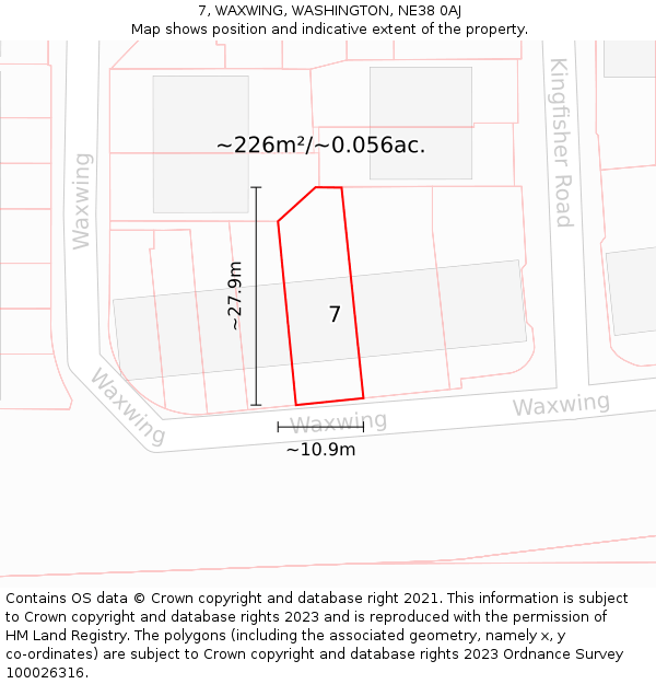 7, WAXWING, WASHINGTON, NE38 0AJ: Plot and title map