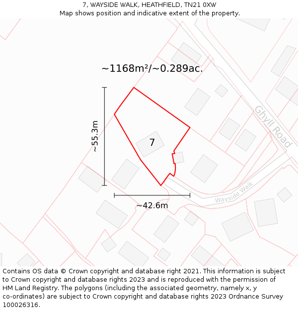 7, WAYSIDE WALK, HEATHFIELD, TN21 0XW: Plot and title map