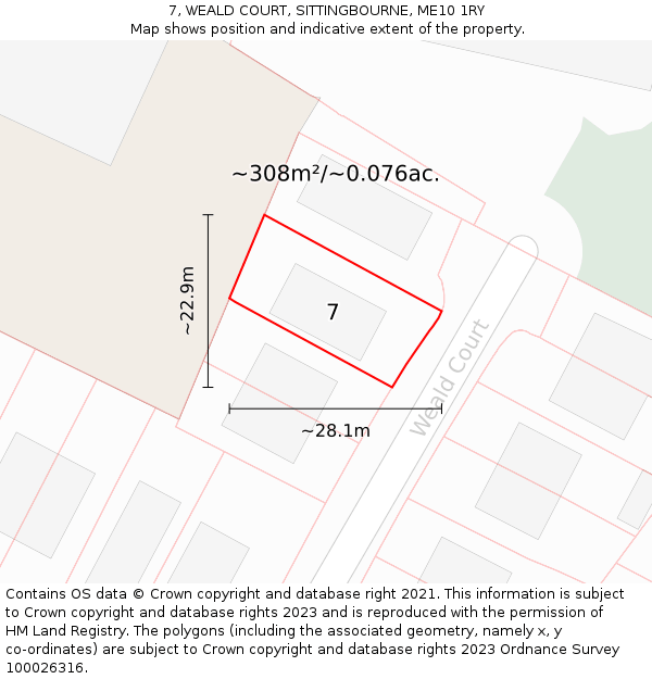 7, WEALD COURT, SITTINGBOURNE, ME10 1RY: Plot and title map