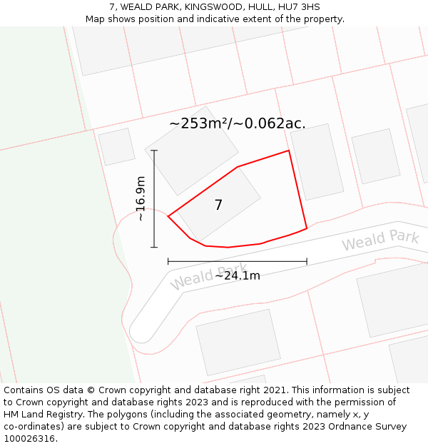 7, WEALD PARK, KINGSWOOD, HULL, HU7 3HS: Plot and title map