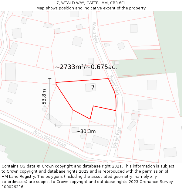 7, WEALD WAY, CATERHAM, CR3 6EL: Plot and title map