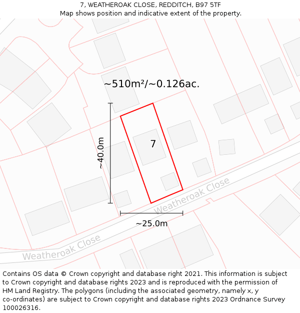 7, WEATHEROAK CLOSE, REDDITCH, B97 5TF: Plot and title map