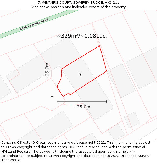 7, WEAVERS COURT, SOWERBY BRIDGE, HX6 2UL: Plot and title map