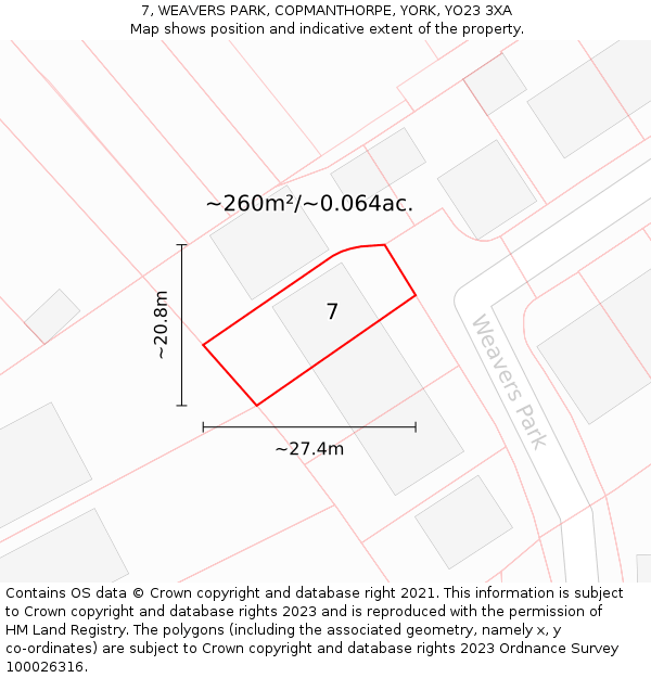 7, WEAVERS PARK, COPMANTHORPE, YORK, YO23 3XA: Plot and title map