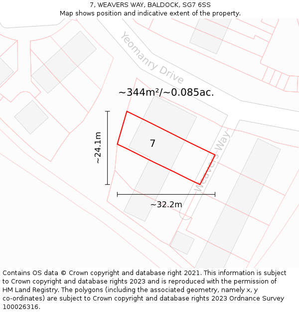 7, WEAVERS WAY, BALDOCK, SG7 6SS: Plot and title map