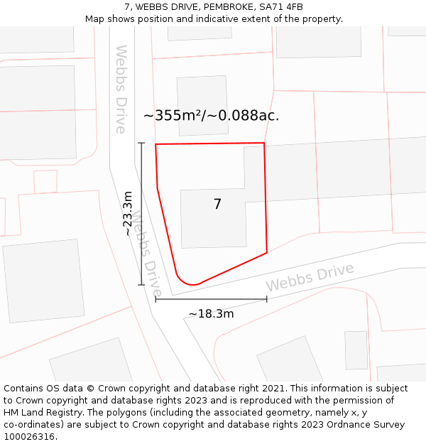 7, WEBBS DRIVE, PEMBROKE, SA71 4FB: Plot and title map