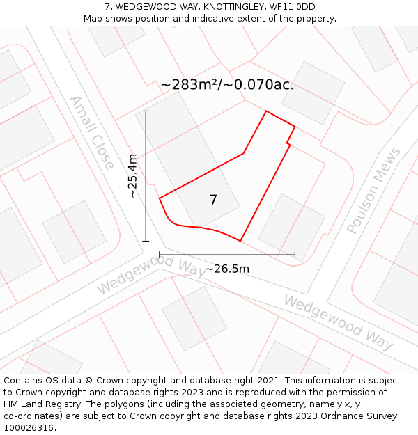 7, WEDGEWOOD WAY, KNOTTINGLEY, WF11 0DD: Plot and title map