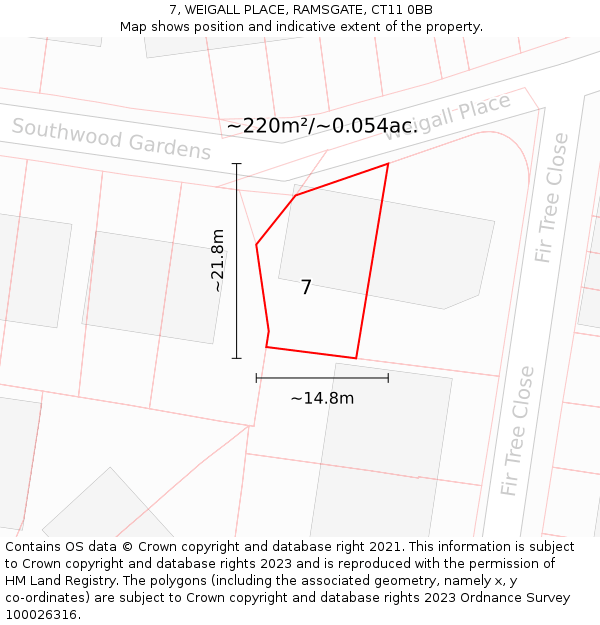 7, WEIGALL PLACE, RAMSGATE, CT11 0BB: Plot and title map