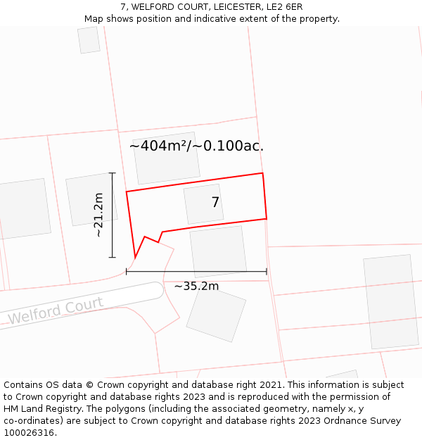 7, WELFORD COURT, LEICESTER, LE2 6ER: Plot and title map