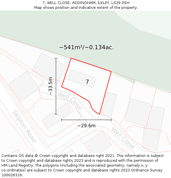 7, WELL CLOSE, ADDINGHAM, ILKLEY, LS29 0SH: Plot and title map