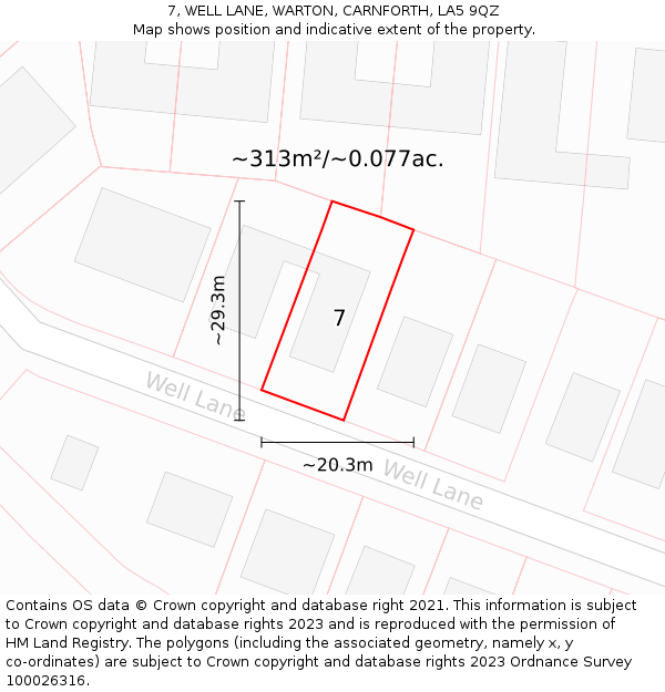 7, WELL LANE, WARTON, CARNFORTH, LA5 9QZ: Plot and title map