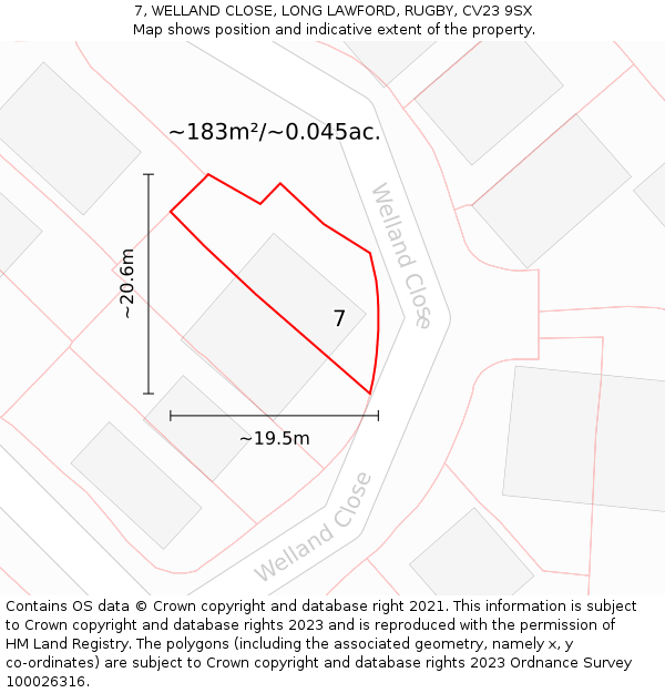 7, WELLAND CLOSE, LONG LAWFORD, RUGBY, CV23 9SX: Plot and title map