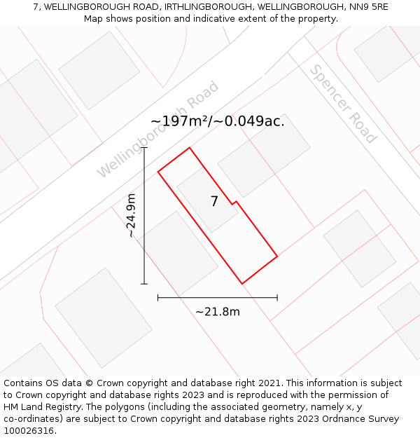 7, WELLINGBOROUGH ROAD, IRTHLINGBOROUGH, WELLINGBOROUGH, NN9 5RE: Plot and title map