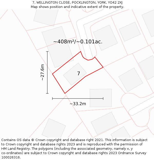 7, WELLINGTON CLOSE, POCKLINGTON, YORK, YO42 2XJ: Plot and title map