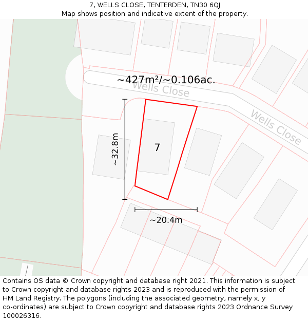 7, WELLS CLOSE, TENTERDEN, TN30 6QJ: Plot and title map