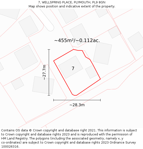 7, WELLSPRING PLACE, PLYMOUTH, PL9 8GN: Plot and title map