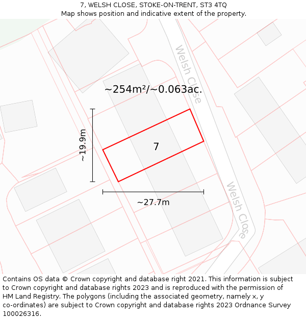 7, WELSH CLOSE, STOKE-ON-TRENT, ST3 4TQ: Plot and title map