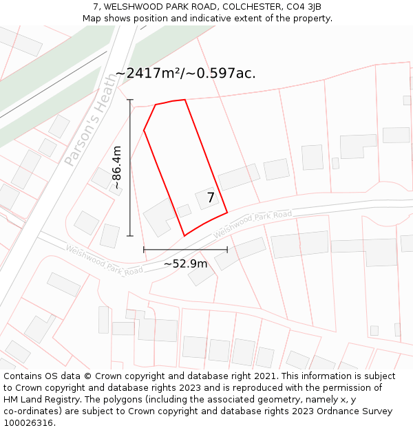 7, WELSHWOOD PARK ROAD, COLCHESTER, CO4 3JB: Plot and title map