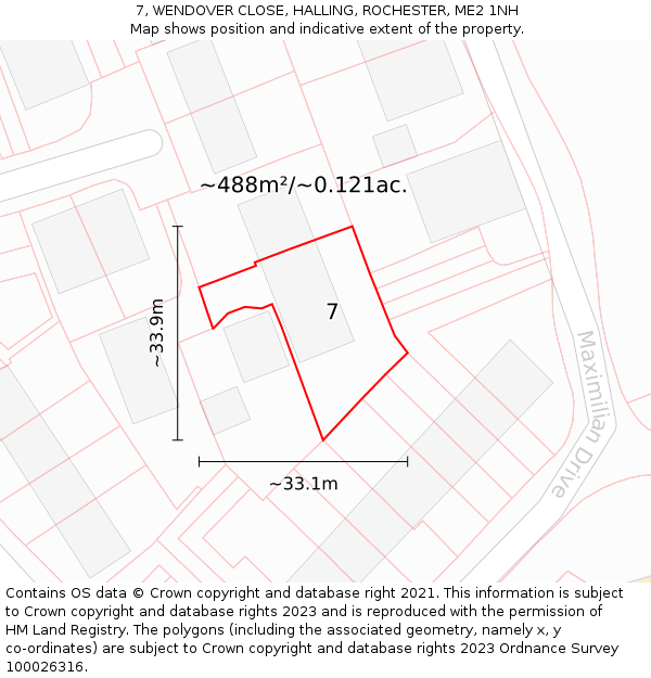 7, WENDOVER CLOSE, HALLING, ROCHESTER, ME2 1NH: Plot and title map