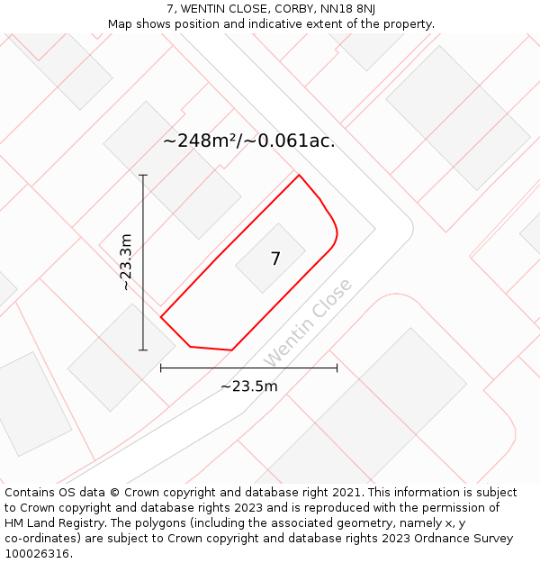 7, WENTIN CLOSE, CORBY, NN18 8NJ: Plot and title map