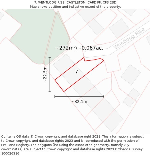 7, WENTLOOG RISE, CASTLETON, CARDIFF, CF3 2SD: Plot and title map