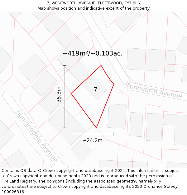 7, WENTWORTH AVENUE, FLEETWOOD, FY7 8HY: Plot and title map