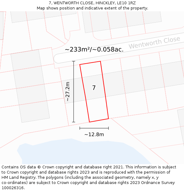 7, WENTWORTH CLOSE, HINCKLEY, LE10 1RZ: Plot and title map