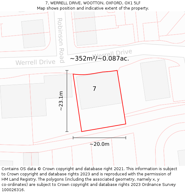 7, WERRELL DRIVE, WOOTTON, OXFORD, OX1 5LF: Plot and title map