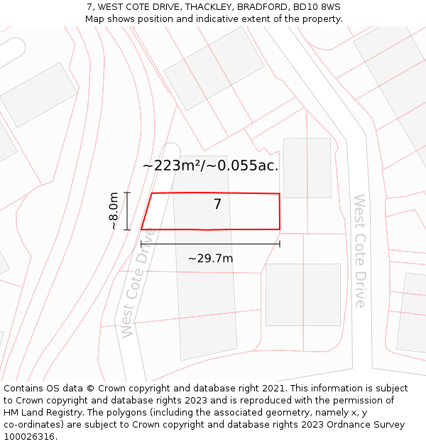7, WEST COTE DRIVE, THACKLEY, BRADFORD, BD10 8WS: Plot and title map