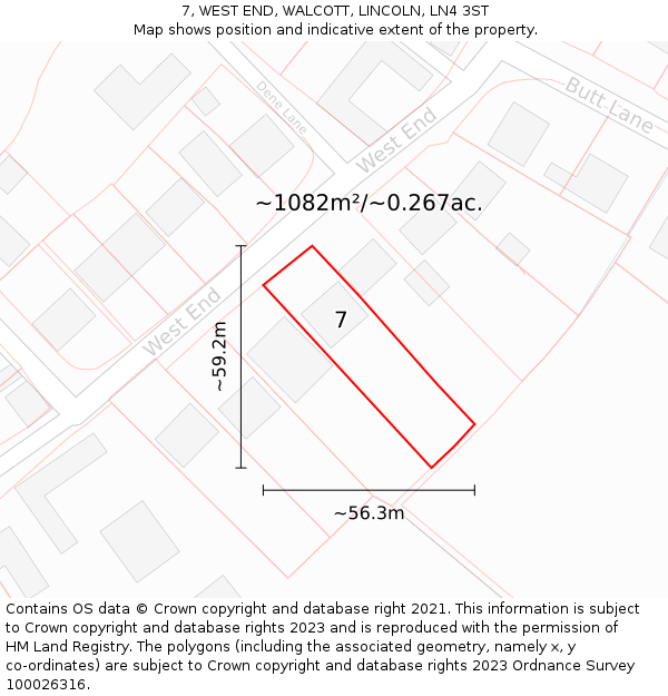 7, WEST END, WALCOTT, LINCOLN, LN4 3ST: Plot and title map