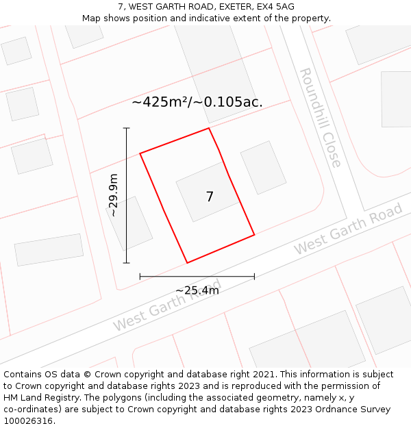 7, WEST GARTH ROAD, EXETER, EX4 5AG: Plot and title map